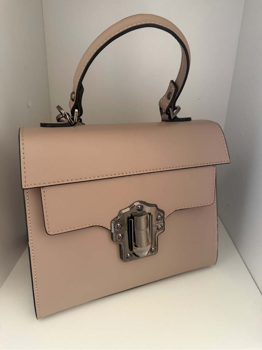 Top-Handle Nude Taupe Leather Satchel top handle stylish work bag.